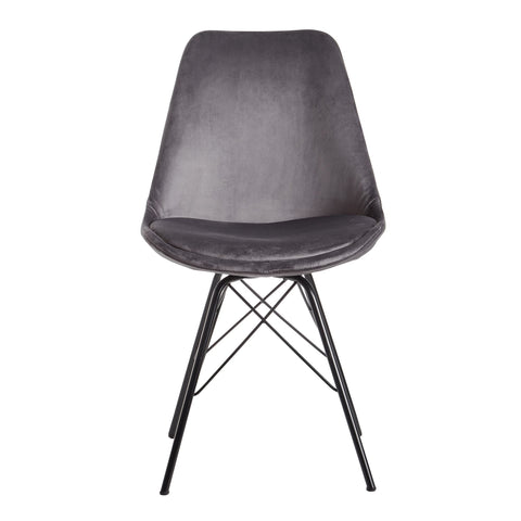 Rootz Set of 2 Modern Dining Chairs - Scandinavian Design - Velvet Seat Cushion - Sturdy Metal Legs - Gray and Black - 48cm x 86cm x 58cm - Prevents Floor Scratching - Comfortable Sitting - Secure Stand