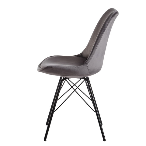 Rootz Set of 2 Modern Dining Chairs - Scandinavian Design - Velvet Seat Cushion - Sturdy Metal Legs - Gray and Black - 48cm x 86cm x 58cm - Prevents Floor Scratching - Comfortable Sitting - Secure Stand