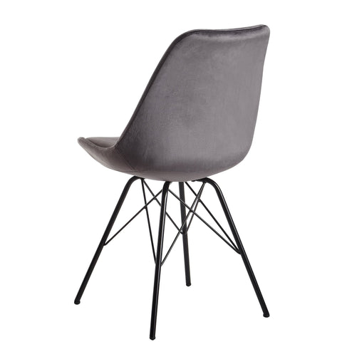 Rootz Set of 2 Modern Dining Chairs - Scandinavian Design - Velvet Seat Cushion - Sturdy Metal Legs - Gray and Black - 48cm x 86cm x 58cm - Prevents Floor Scratching - Comfortable Sitting - Secure Stand