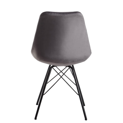 Rootz Set of 2 Modern Dining Chairs - Scandinavian Design - Velvet Seat Cushion - Sturdy Metal Legs - Gray and Black - 48cm x 86cm x 58cm - Prevents Floor Scratching - Comfortable Sitting - Secure Stand