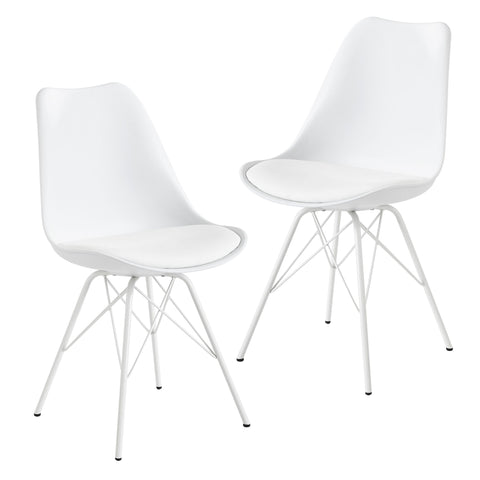 Rootz Set van 2 eetkamerstoelen - Witte keukenstoelen - Kunstleer gestoffeerde stoelen - Comfortabel en duurzaam - Krasbestendige poten - Eenvoudige montage - 48 cm x 58 cm x 86 cm