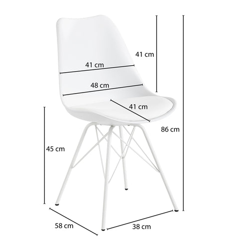 Rootz Set van 2 eetkamerstoelen - Witte keukenstoelen - Kunstleer gestoffeerde stoelen - Comfortabel en duurzaam - Krasbestendige poten - Eenvoudige montage - 48 cm x 58 cm x 86 cm