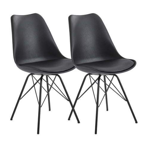 Rootz Set of 2 Modern Dining Chairs - Scandinavian Design - Kitchen Chairs - Plastic Seat Shell - Imitation Leather Seat Cover - Lacquered Iron Legs - 48cm x 86cm x 58cm