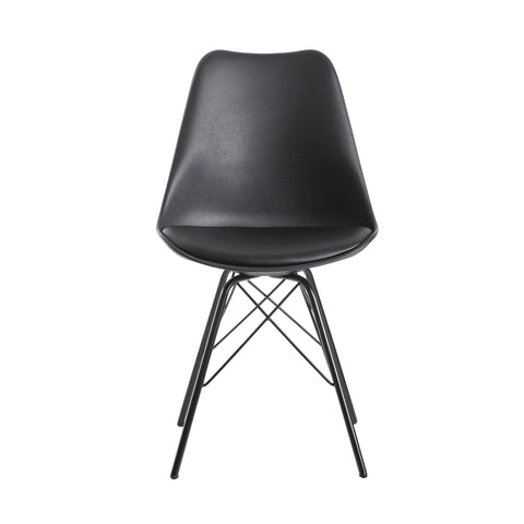 Rootz Set of 2 Modern Dining Chairs - Scandinavian Design - Kitchen Chairs - Plastic Seat Shell - Imitation Leather Seat Cover - Lacquered Iron Legs - 48cm x 86cm x 58cm