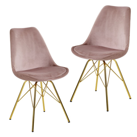 Rootz Set of 2 Dining Chairs - Velvet Pink Scandinavian Chair - Kitchen Chairs - Comfortable & Durable - Non-Squeak Legs - Easy Assembly - 48cm x 58cm x 86cm