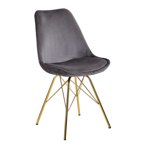 Rootz Set of 2 Modern Dining Chairs - Scandinavian Design - Velvet Seat - Gold Legs - 48cm x 86cm x 58cm - Gray - Sturdy Construction - Comfortable Padding - Easy Assembly