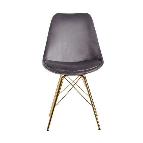 Rootz Set of 2 Modern Dining Chairs - Scandinavian Design - Velvet Seat - Gold Legs - 48cm x 86cm x 58cm - Gray - Sturdy Construction - Comfortable Padding - Easy Assembly