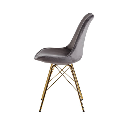 Rootz Set of 2 Modern Dining Chairs - Scandinavian Design - Velvet Seat - Gold Legs - 48cm x 86cm x 58cm - Gray - Sturdy Construction - Comfortable Padding - Easy Assembly