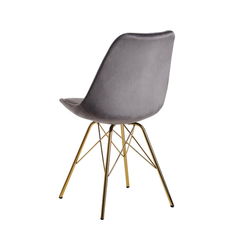 Rootz Set of 2 Modern Dining Chairs - Scandinavian Design - Velvet Seat - Gold Legs - 48cm x 86cm x 58cm - Gray - Sturdy Construction - Comfortable Padding - Easy Assembly