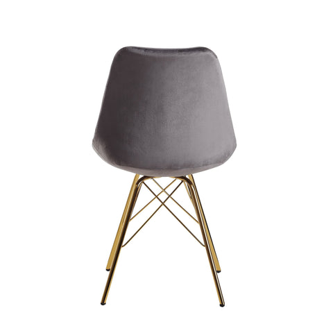 Rootz Set of 2 Modern Dining Chairs - Scandinavian Design - Velvet Seat - Gold Legs - 48cm x 86cm x 58cm - Gray - Sturdy Construction - Comfortable Padding - Easy Assembly
