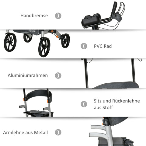 Rootz Loophulp met Zitje - Mobiliteitsrollator - Rollator - Lichtgewicht - Verstelbaar - Hoge Stabiliteit - 73cm x 64cm x 106-136cm