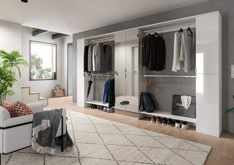 Rootz Wardrobe Combination - Storage Furniture Set - Closet System - Ample Storage - 341cm x 191cm x 37cm High Gloss White