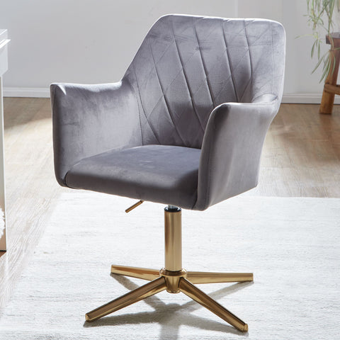 Rootz Swivel Chair - Desk Chair - Velvet Upholstery - Padded Armrests - 360° Rotation - Gold Base Frame - 80-97cm x 55cm x 55cm
