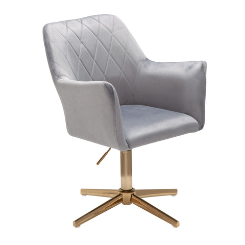 Rootz Swivel Chair - Desk Chair - Velvet Upholstery - Padded Armrests - 360° Rotation - Gold Base Frame - 80-97cm x 55cm x 55cm