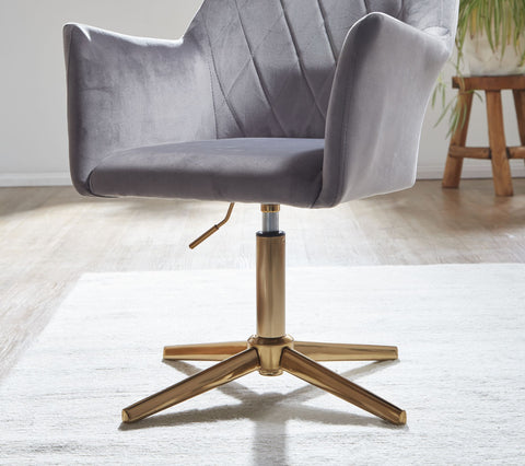 Rootz Swivel Chair - Desk Chair - Velvet Upholstery - Padded Armrests - 360° Rotation - Gold Base Frame - 80-97cm x 55cm x 55cm