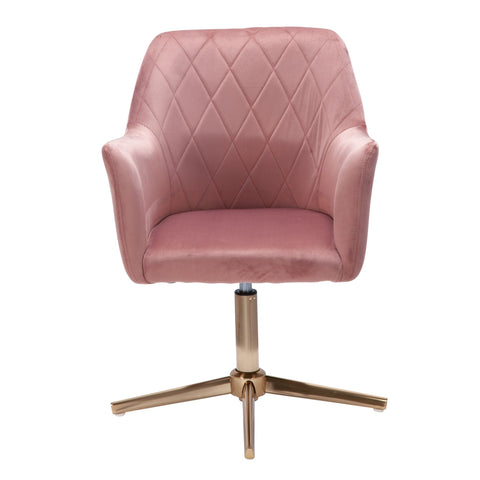 Rootz Swivel Chair - Desk Chair - Velvet Upholstery - Padded Armrests - 360° Rotation - Gold Base Frame - 80-97cm x 55cm x 55cm - Pink - 120kg Capacity