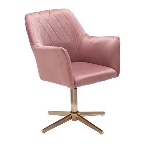 Rootz Swivel Chair - Desk Chair - Velvet Upholstery - Padded Armrests - 360° Rotation - Gold Base Frame - 80-97cm x 55cm x 55cm - Pink - 120kg Capacity