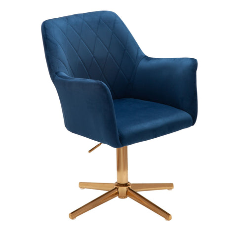 Rootz Swivel Chair - Desk Chair - Velvet Upholstery - Padded Armrests - 360° Rotation - Gold Frame - 80-97cm x 55cm x 55cm