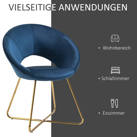 Rootz Modern Velvet Blue Lounge Chair - Accent Chair - Armchair - Luxurious Comfort - Durable Metal Frame - 68cm x 54cm x 84cm