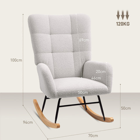 Rootz Rocking Chair - Cozy Cover - Thick Padding - Non-Slip Stability - Teddy Fabric - 70cm x 94cm x 100cm