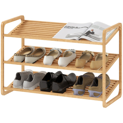 Rootz Bamboo Shelf - Shoe Shelf - Corridor Rack - 30kg Capacity - Brown Finish - 76cm x 33cm x 50.8cm