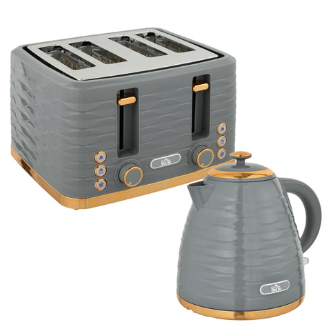 Rootz Kettle Toaster Set - Pebble Design - 7 Browning Levels - 1.7L Capacity - LED Indicators - Automatic Centering - 29.2cm x 27.5cm x 18.9cm