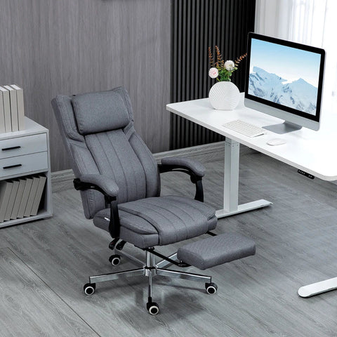 Rootz Office Chair With Massage Function - Tilting Backrest - Extendable Footrest - Linen Look - Gray - 65 x 61 x 113 cm