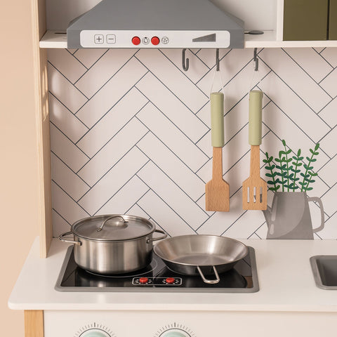 Rootz Wooden Play Kitchen for Toddlers Kids - Pretend Play Kitchen - Educational Toy Kitchen Set - Authentic Cooking Experience - Large Storage Space - 76 cm x 33 cm x 89 cm - Durable Wood