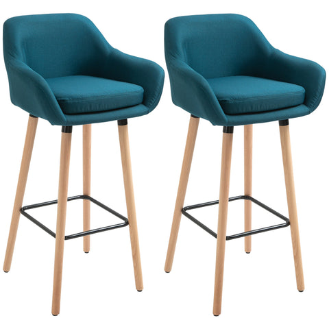 Rootz Scandinavian Designer Bar Stools Set - High Stools - Counter Stools - Comfortable Linen - 55cm x 48cm x 100cm
