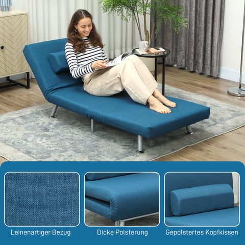 Rootz Folding Armchair Bed - Relax Chair - Convertible Sofa - Sleep Function - Adjustable Backrest - 75 x 70 x 75 cm - Blue