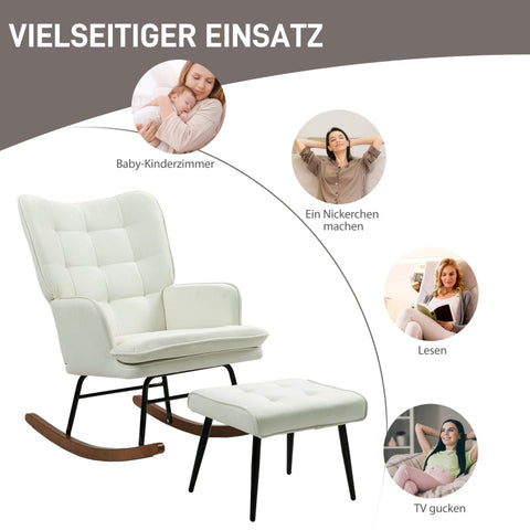 Rootz Rocking Chair with Matching Footstool - Nursery Chair - Reading Chair - Padded Seat - 64cm x 89cm x 90cm