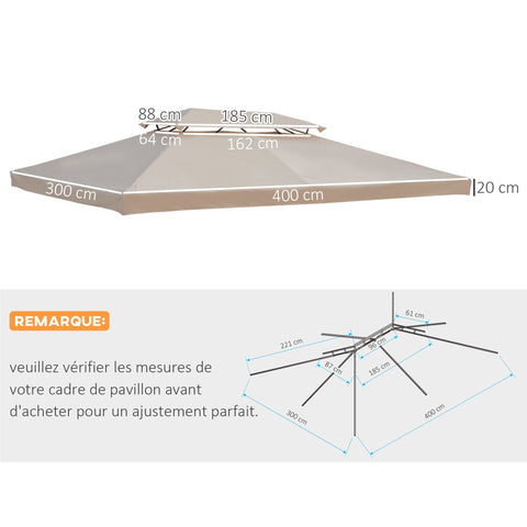 Rootz Pavilion Garden Roof Replacement - Canopy Cover - Tent Roof - Durable Polyester - 3m x 4m
