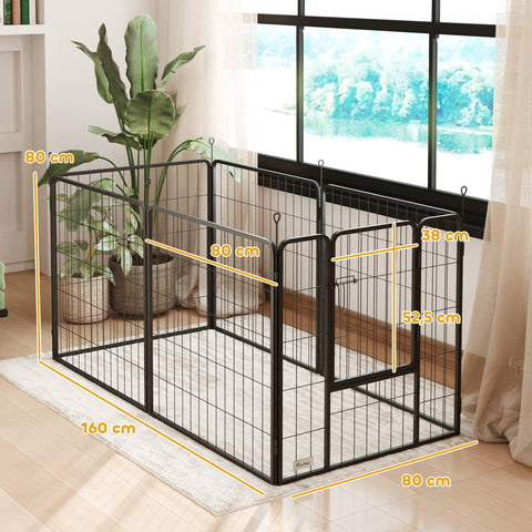 Rootz Dog Fence - Pet Enclosure - 6 Panel Playpen - Foldable & Durable Steel - Rectangle 160x80x80cm - Ideal for Puppies & Medium Dogs