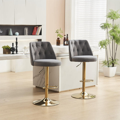 Rootz 2 Piece Set Bar Stool - Adjustable Stools - Modern Swivel Chairs - Soft Velvet Fabric - 48cm x 54cm x 92-113cm