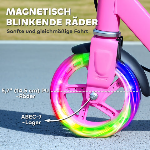 Rootz Children's Scooter - Double Brakes - Foldable Metal Kick Roller - Safe Rides - 73x36x73-89cm - For Ages 3-8 - Pink