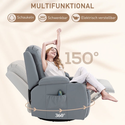 Rootz Massage Chair - Rocking Recliner - Heated Massage Chair - Ultimate Relaxation - 8 Vibration Points - Adjustable Backrest - 85cm x 94cm x 104cm