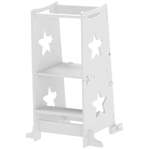 Rootz Children Learning Tower Stand - Kids Step Stool - Convertible Furniture - Safe EN71 Standards - 60 x 44.5 x 86 cm White