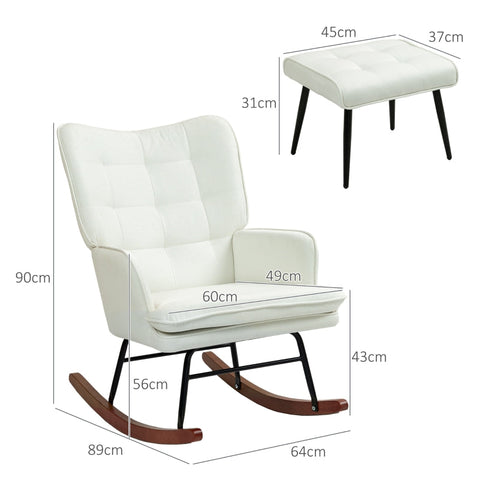 Rootz Rocking Chair with Matching Footstool - Nursery Chair - Reading Chair - Padded Seat - 64cm x 89cm x 90cm