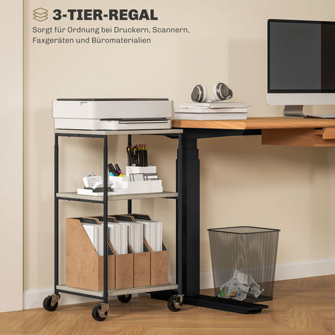 Rootz 3 Level Printer Stand - Mobile Printer Table - Adjustable Printer Holder - Height Adjustable - 39cm x 34.5cm x 72.5/81.5cm