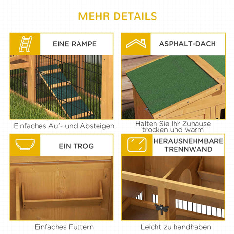 Rootz Winter-Proof 2 Level Rabbit Stable - Hutch & Run - Wooden Double-Sided - Easy Access & Clean - 150x52x68 cm