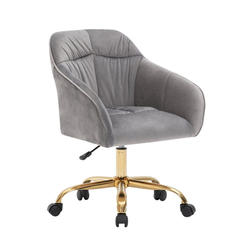 Rootz Gray Velvet Swivel Chair - Height Adjustable Chair - Rotatable Office Chair - Maximum Comfort - 44L x 55W x 91H cm