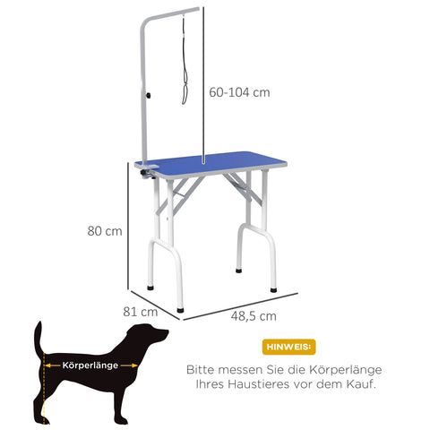 Rootz Pet Care Table - Styling Table - Grooming Station - Stable Metal Frame - 81cm x 48.5cm x 80cm - Blue