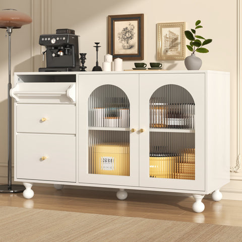 Rootz White Sideboard - Multifunctional Storage Cabinet - Dining Room Cupboard - Anti-Tipping Design - 120cm x 40cm x 75.5cm