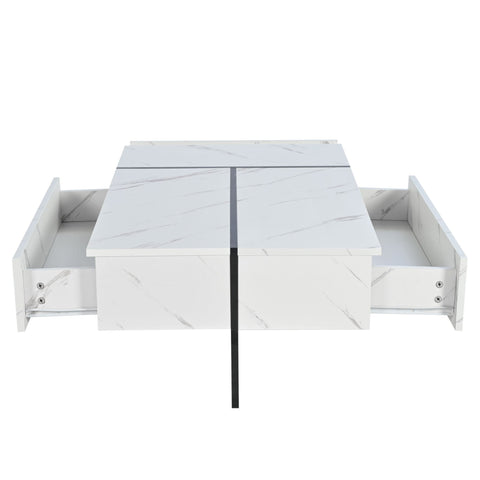 Rootz Modern Coffee Table - LED Table - Marble Pattern Table - LED Lighting - 105cm x 60cm x 35cm