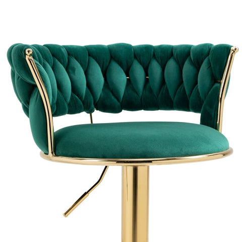 Rootz Adjustable Velvet Bar Stools - Swivel Stools - Ergonomic Seating - Gold Base - 54cm x 48cm x 78cm - Promotes Posture & Comfort
