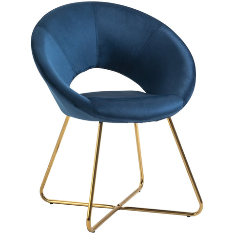 Rootz Modern Velvet Blue Lounge Chair - Accent Chair - Armchair - Luxurious Comfort - Durable Metal Frame - 68cm x 54cm x 84cm