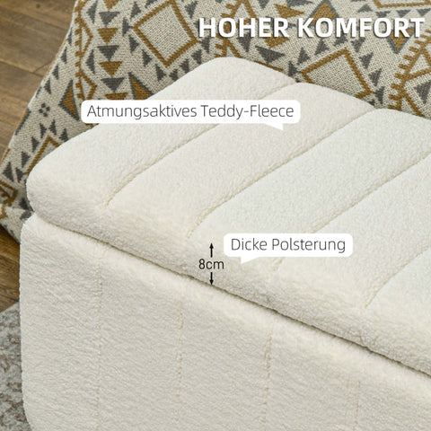 Rootz Upholstered Bench with Storage - Bed Bench - Window Seat - Cream White - Solid Wood Frame - 102cm x 45cm x 46cm