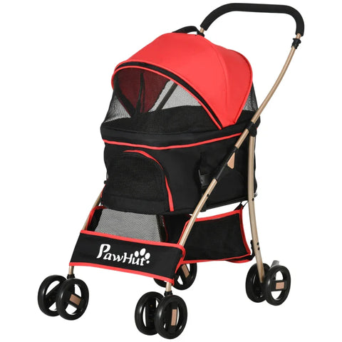 Rootz 2-in-1 Dog Buggy - Pet Stroller - Foldable Dog Trolley - 1 Basket - 1 Bag - Universal Wheel Brake - Red - 82cm x 49.5cm x 98cm