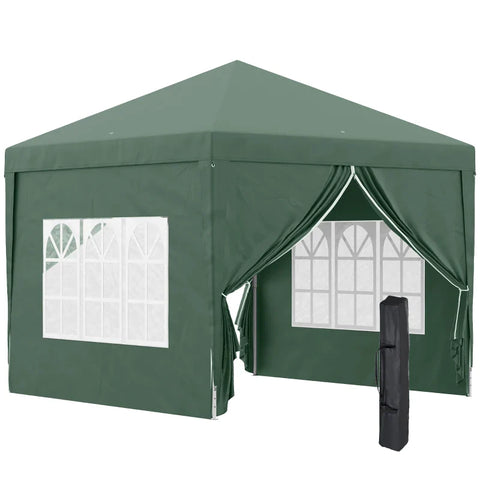 Rootz Camping Gazebo - Wedding Party - Canopy Tent Marquee - Pop Up Gazebo - Carry Bag - Windows - Steel Frame - Green - 2.95 x 2.95 m x 2.58m