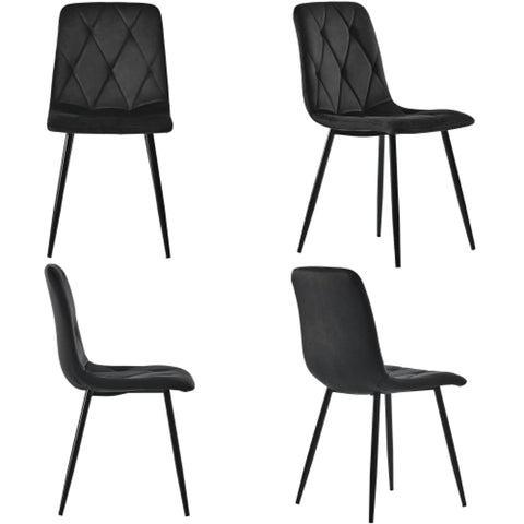 Rootz Black Velvet Dining Chairs Set - Luxurious Seating - Padded Comfort - Modern Design - 45cm x 40cm x 86cm